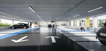 Parkeergarage, maatwerk, afgeschuinde betonen wanden, CBS Beton