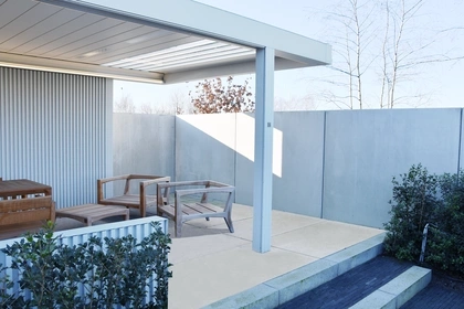 Keerwanden, Renson, CBS Beton, Tuinarchitectuur, betonnen wanden, murs de souténementt