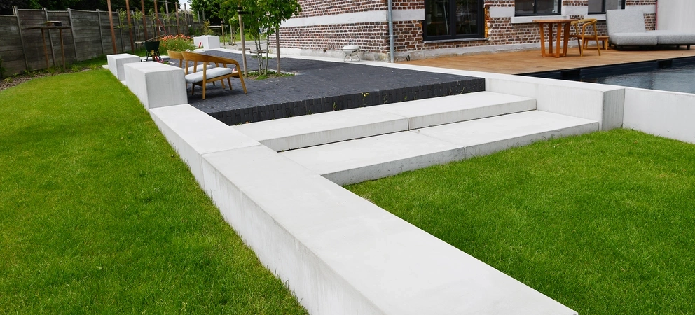 Zwembad, Picine, Keerwanden, murs de soutènement; L steine, L-wände